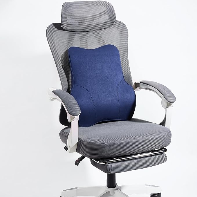 Soft Lumbar Support Pillow for Car Seat and Office Chair Back Support Pillow for Toyota RAV4 Seat and Truck Driver's seat, Back Cushion for Pain Relief Improve Posture (Suede Cover-Blue)