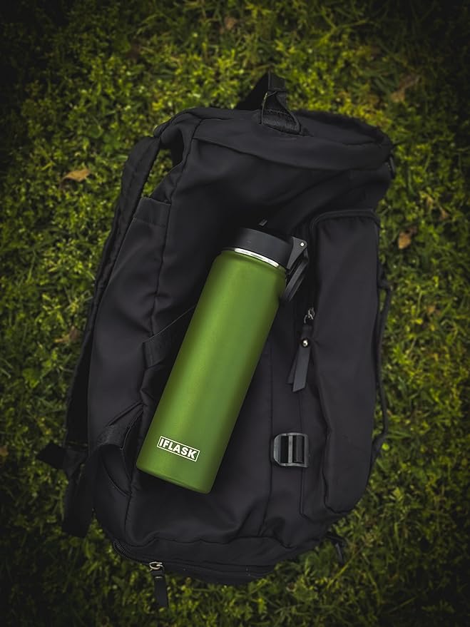 Sport Travel Outdoor Water Bottle with Spout and Straw Lids | Leak Proof | Insulated Stainless Steel Double Walled | BPA and Sweat free | Hot & Cold | For Kids Men & Women (Green, 22 oz)