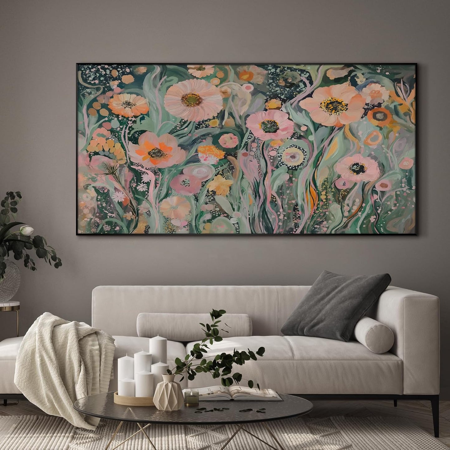 SIGNWIN 24"x46" Extra Large Framed Wall Art Whimsical Garden Bloom, Colorful Abstract Floral for Home Living Room Bedroom Decor (Frame Assembly Required)