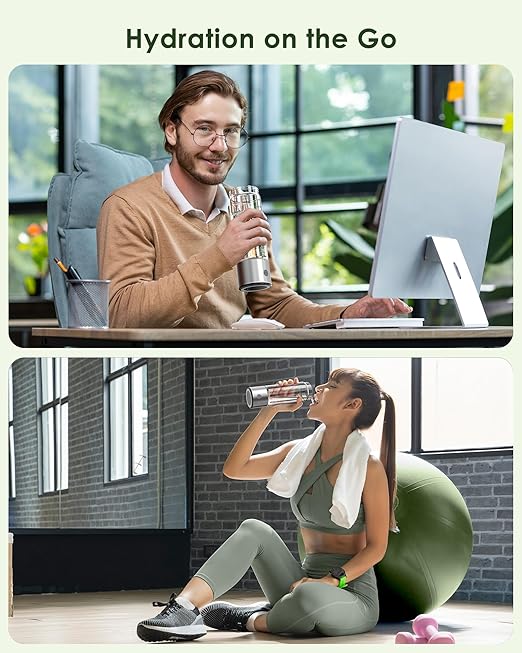 Hydrogen Water Bottle, 3 Min Rapid Hydrogen Water Bottle Generator with SPE PEM Technology, Portable Hydro Water Bottle Suitable for Gym Office Travel Home, Gift for Love Friend Family, Silver