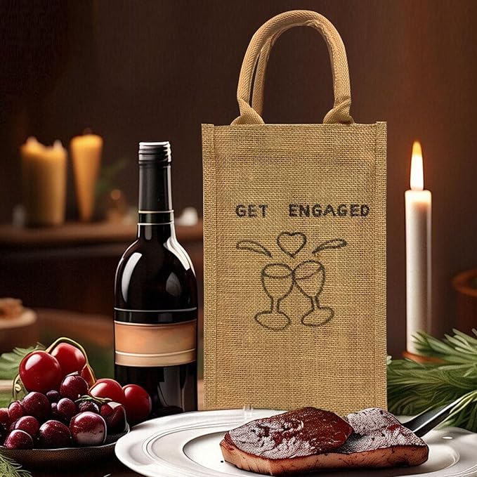 Jute Burlap Double Bottle Wine Gift Tote Bags with Soft Cotton Handles Reusable for Wedding, Parties,Birthdays