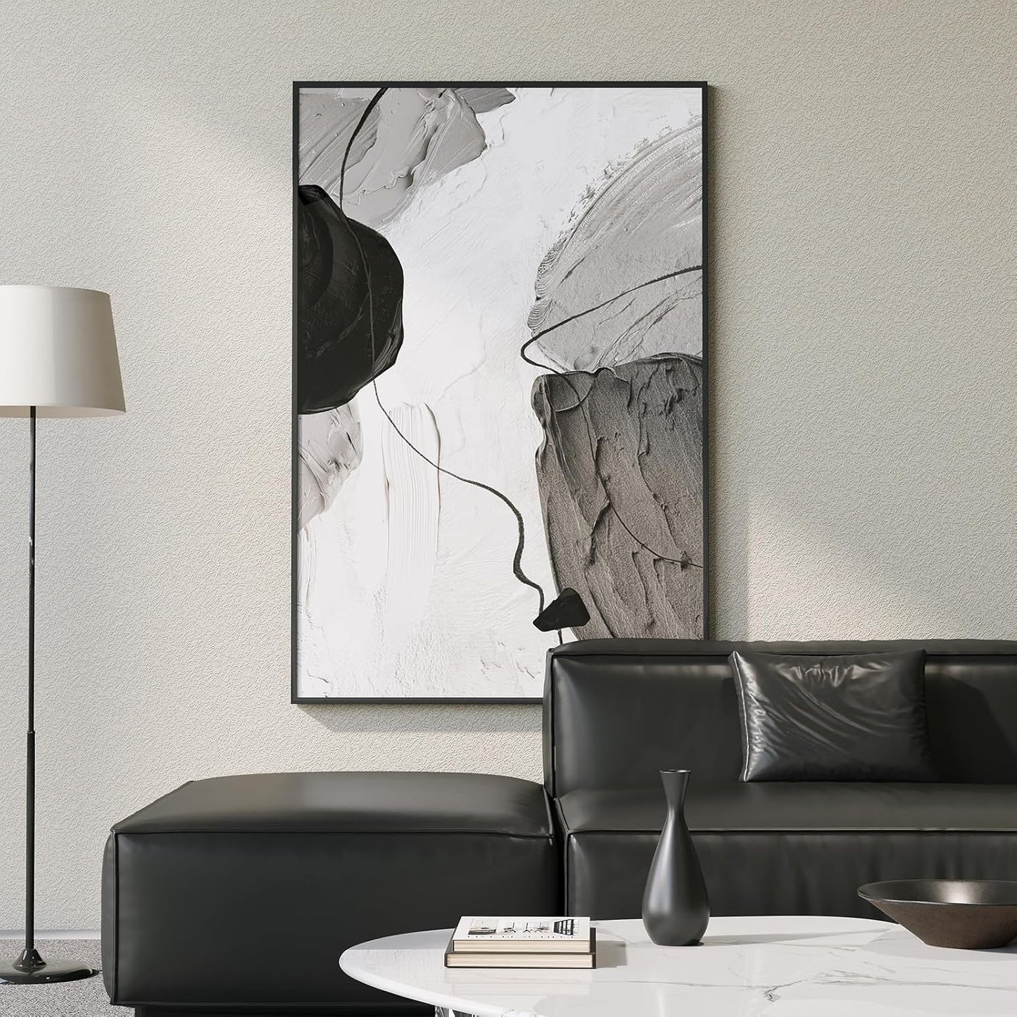 Large Framed Black and White Modern Abstract Vertical Wall Art for Living Room, Canvas Prints Paintings Artwork for Walls, Minimalist Gray Pictures for Hallway Stair Office Wall Decor 40x60 In