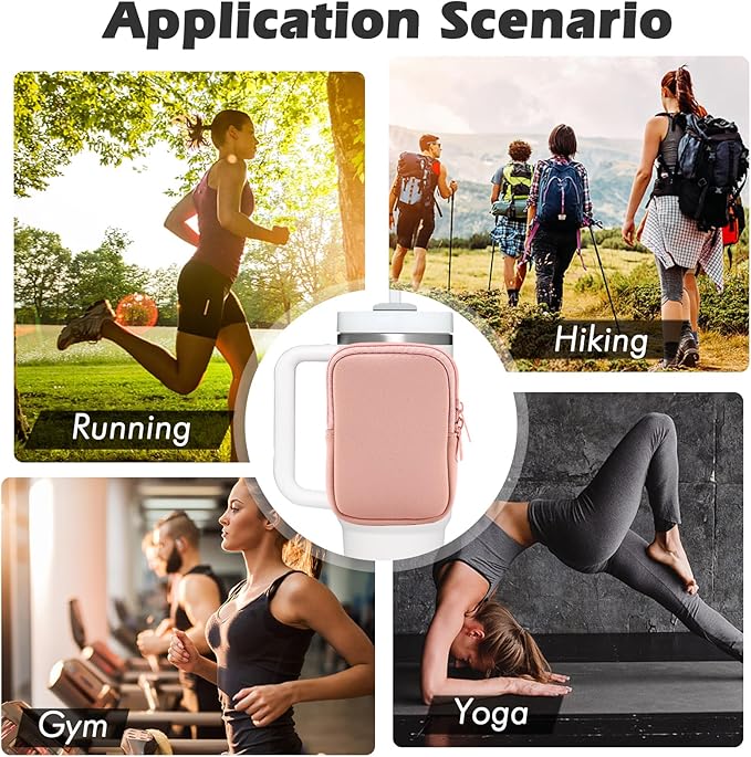 Water Bottle Pouch Cup Accessories for Women Quencher Adventure IceFlow 20oz 30oz 40oz Tumbler Pouch with Handle Running Pouch Bag for Cards Keys(Pink)