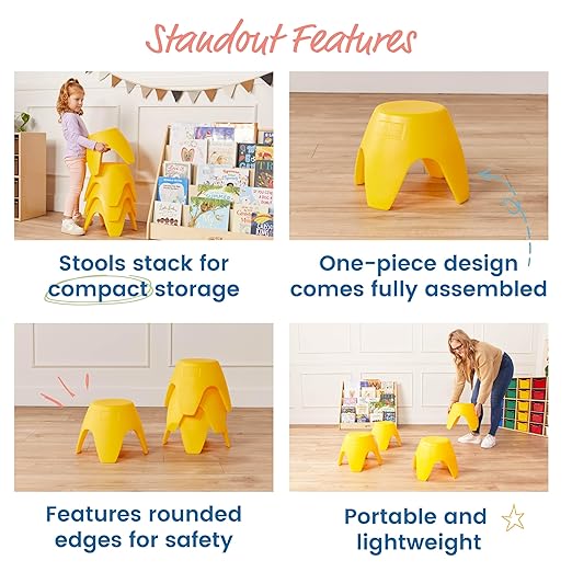 ECR4Kids Ayana Stool Set, Flexible Seating, Yellow, 4-Pack