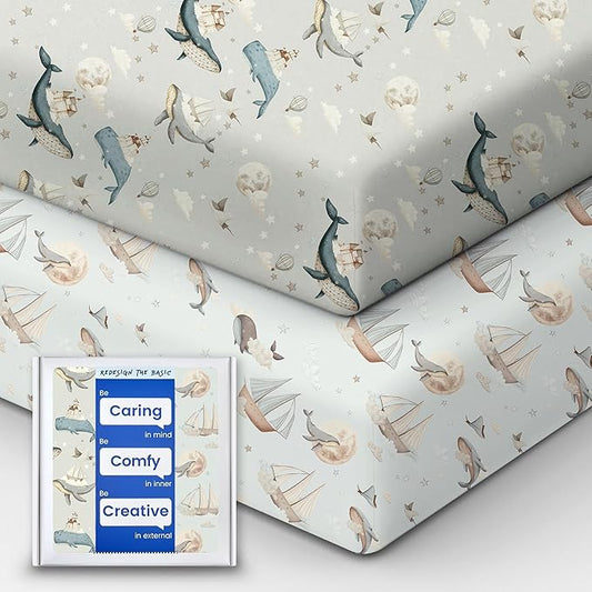 Premium Fitted Baby Boy Crib Sheets for Standard Crib Mattress - Ultra-Soft Jersey Knit Crib Mattress Sheet, Safe and Snug, Durable, Stylish Crib Sheet, 28''x52''x9'' Extra Deep Pocket (Whale Dreams)