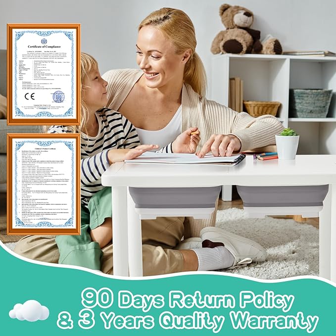 FUNLIO Wooden Sensory Table with 2 Bins for Toddlers 1-5, 3-Level Height Adjustable Kids Sensory Table with Anti-Warping Plywood Lid, Indoor/Outdoor Play Sand and Water Table, CPC Certified, White