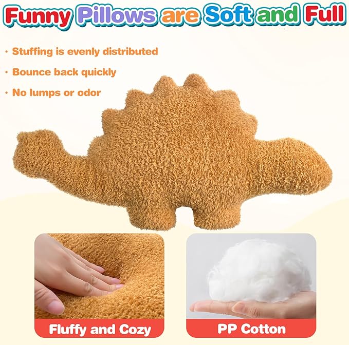 Dino Chicken Nugget Pillow, Dinosaur Chicken Nuggets Plush Funny Birthday Gifts for Boys and Girls, Dinosaur Gifts for Kids and Adults, Dinosaur Theme Party Decorations (Ankylosaurus, Small)