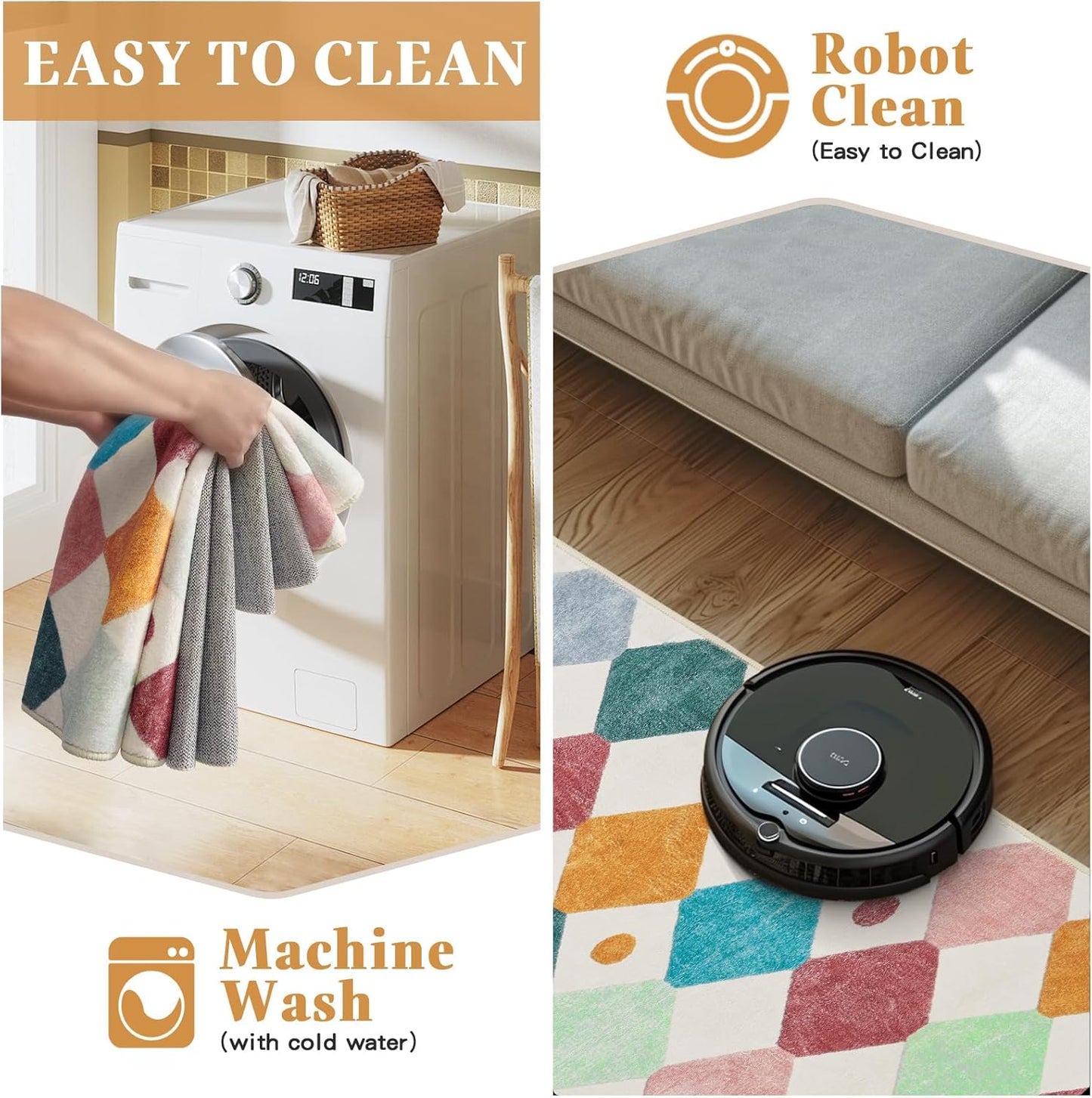 jinchan Kids Rug for Classroom 7ft Radius Corner Washable Area Rug Modern Colorful Quarter Circle Rug Soft Non-Slip Carpet for Nursery Playroom Daycare Reading Nook Living Room Confetti on Cream