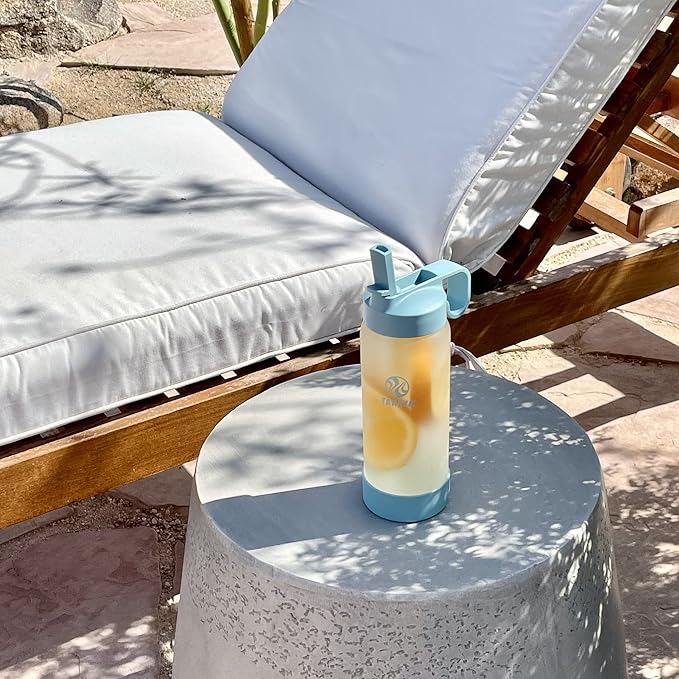 Takeya 22 oz Glass Water Bottle, Shatter Resistant, Premium Quality, Sure-Grip with Straw Lid, Sage