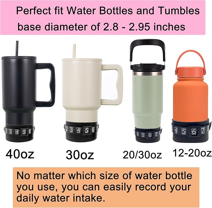 UNIQUE HM&LN Water Bottle Tracker, Daily Water Intake Tracker Reminder, Movable Counting Frame, Protective Silicone Boot for Water Bottle 20-40oz, Bottom Sleeve Cover 2pcs