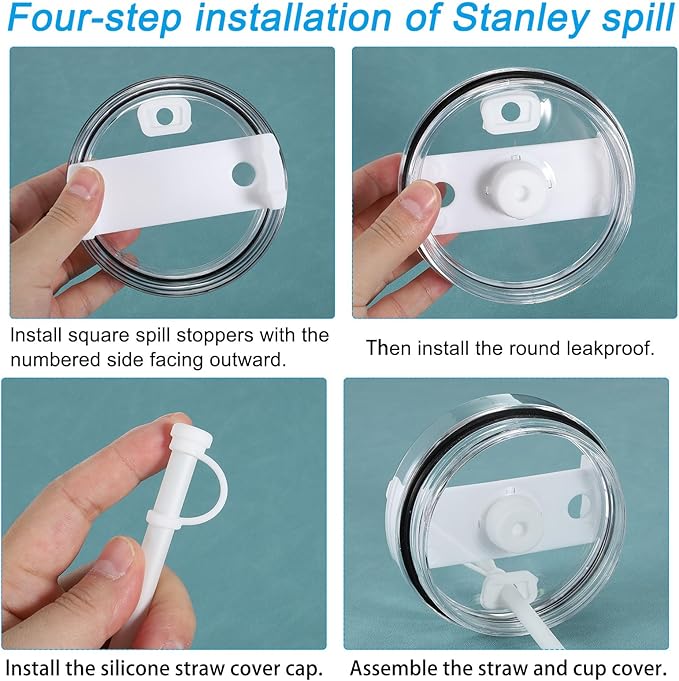 PATIKIL Silicone Spill Stopper for Straw Cup 1.0 40oz/ 30oz, Set of 3 Tumbler Accessories Including 1 Straw Cover Cap, 1 Square Spill Stopper and 1 Round Leak Stopper, White