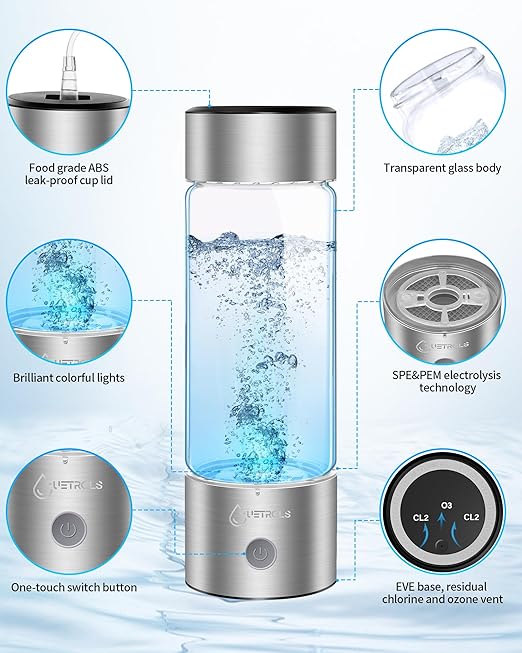 Hydrogen Water Bottle 2024, Hydrogen Water Bottle Generator Improve Water in 3 Minutes Mothers Day Gifts for Mom, Hydrogen Water Ionizer Machine with SPE PEM for Home, Office, Travel, Drinking(Silver)
