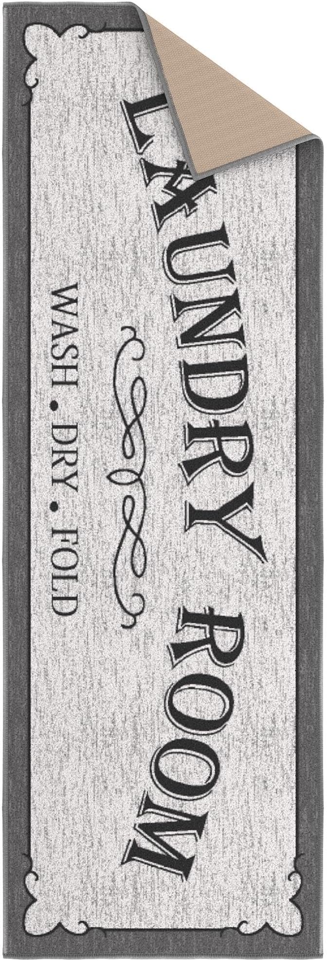 Ottomanson Laundry Collection Non-Slip Rubberback Laundry Text Design 2x5 Laundry Room Runner Rug, 20" x 59", Light Gray