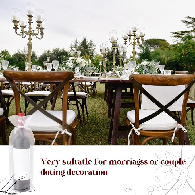 Trinkrittey 30 Pcs Organza Wine Bags 14.6" x5.5" White Organza Wine Bags Wine Bottle Gift Bags with Drawstrings Sheer Mesh Wine Gift Pouches for Wedding Festival Party Birthday