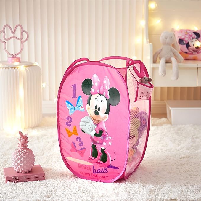 Disney Minnie Mouse Pop Up Hamper with Durable Carry Handles, 21" H x 13.5" W X 13.5" L