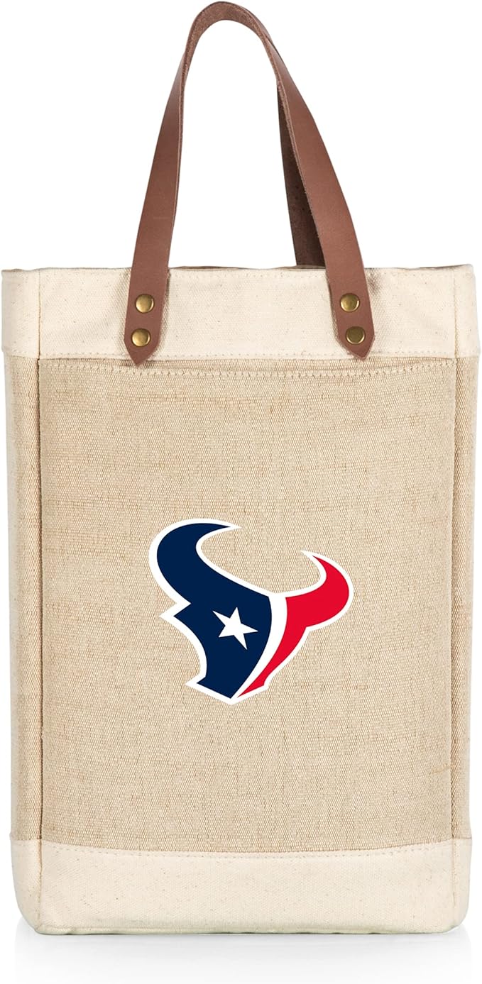 PICNIC TIME NFL Pinot - Jute 2 Bottle Insulated Wine Bag - Wine Tote Bag - Wine Gift Bag, (Beige)