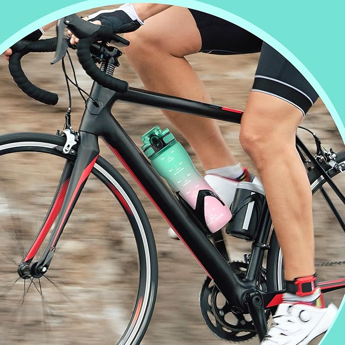 OLDLEY 25 oz Water Bottle, Motivational Water Bottle with Time Marker, Sports Water Bottle With Strap, Leakproof & BPA Free Large Water Bottles for School, Gym, Travel, Outdoor, Tritan,Green&Pink