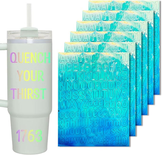 6 Pack Shiny Alphabet Stickers for Stanley Cups, Waterproof Colorful Self Alphabet Letters Sign Decor for Tumbler Water Bottle Desk Laptop Bag Classroom Gifts