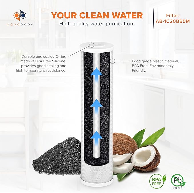 Aquaboon Whole House Water Filter Replacement Set - 5 Micron Water Filters 20 x 4.5 Inch: Sediment Filter, Granular Activated Carbon Water Filter, Carbon Block Water Filter for Water Filtration System