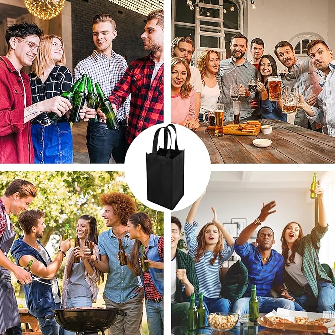 TIESOME 4 Bottle Wine Bags for Travel, Wine Carrier Tote, Waterproof Carrier Wine Bottle Holder Bag Reusable Wine Gift Bag Portable Grocery Bags with Base Plate & Carry Handle for Wine Lover Gift