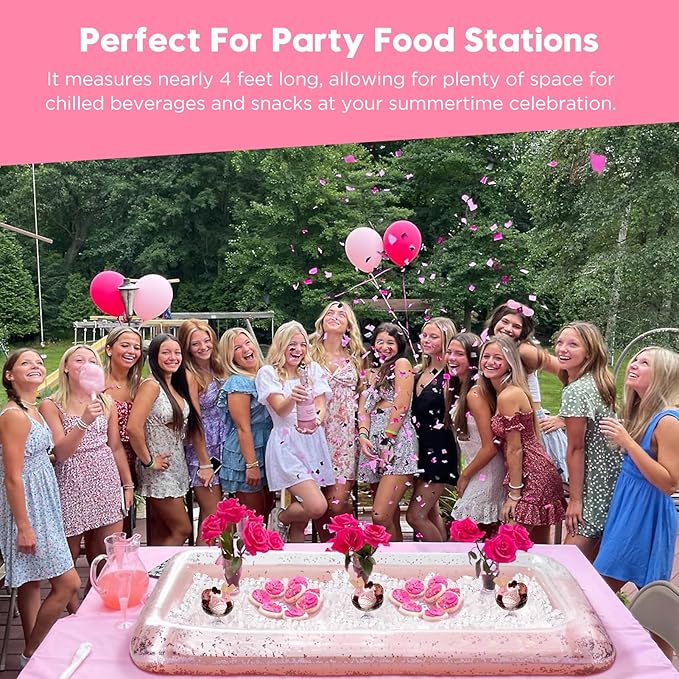 HBlife 3 PCS Inflatable Serving Bar, Inflatable Buffet Cooler for Outdoor Party, BBQ, Luau, Salad Ice Tray Food Drink Containers with Drain Plug and 1 Hand Air Pump,