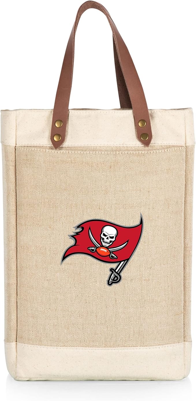 PICNIC TIME NFL Pinot - Jute 2 Bottle Insulated Wine Bag - Wine Tote Bag - Wine Gift Bag, (Beige)