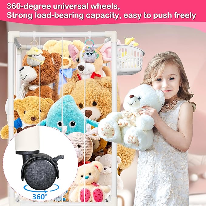 Stuffed Animal Storage Zoo Stuffed Animal Holder Space Save Vertical Stuffed Animals Storage PVC with Elastic Band and Net for Playroom Birthday Gift (Small-White)