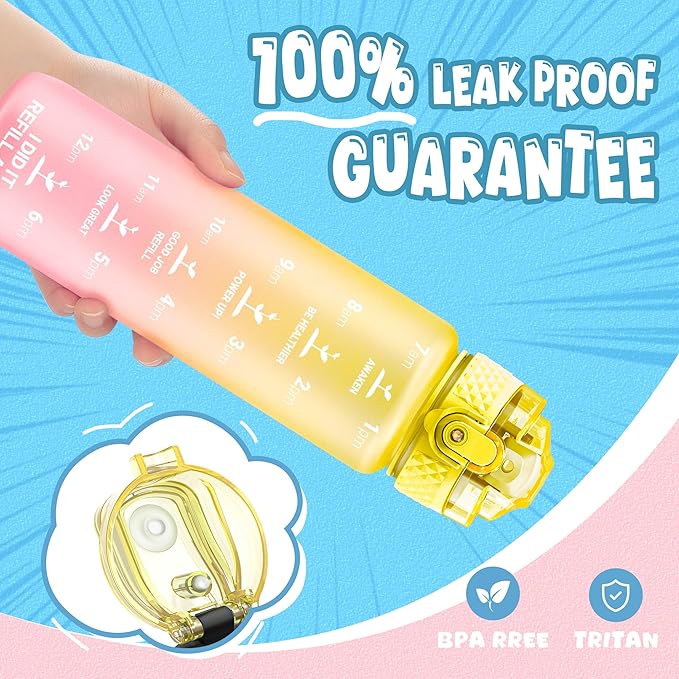 OLDLEY Kids Water Bottle for School, 17 oz (2 lids) BPA-Free Reusable Leak-proof Durable Tritan Plastic Water Bottles with Straw & Chug Lids, Anti-dust Spout Cover (Nectarine)