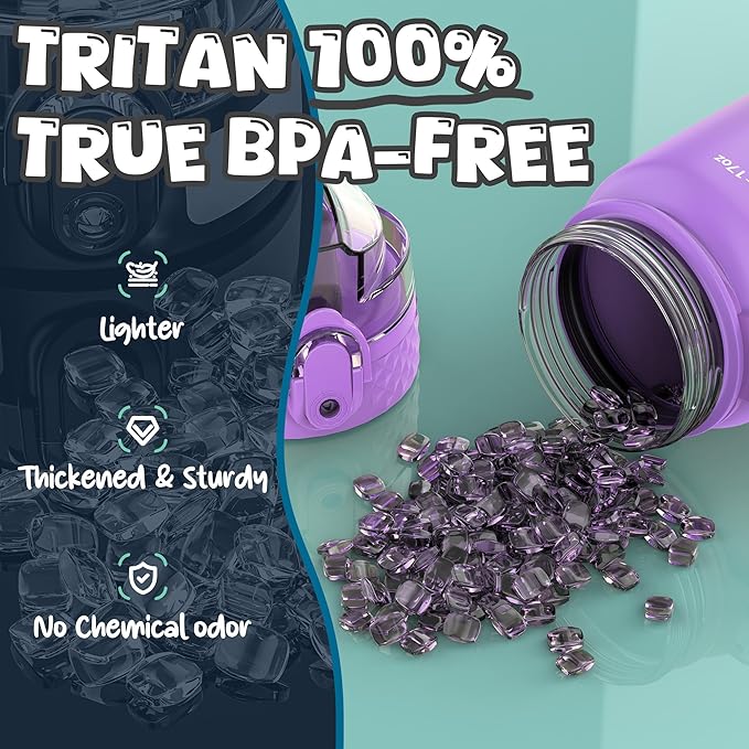 OLDLEY Kids Water Bottle for School, 17 oz (Straw Lid) BPA-Free Reusable Leak-proof Durable Tritan Plastic Water Bottles with One-handed Opening Straw Lids, Anti-dust Spout Cover (Macaroon)