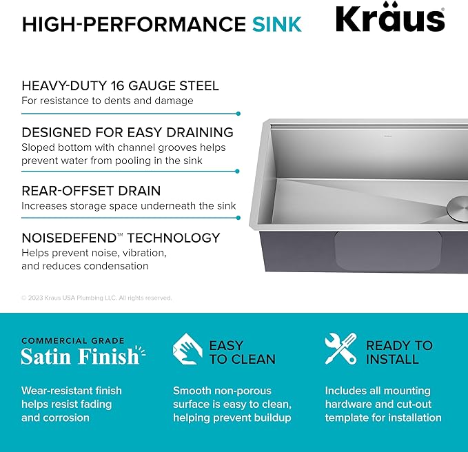 Kraus KWU110-32 Kore inch Undermount 16 Gauge Single Bowl Stainless Steel Kitchen Integrated Ledge and Accessories (Pack of 5), 32 Inch, 32"-Workstation Sink