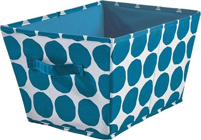 iDesign Dot Fabric Storage Bin, Angled Medium Basket Container with Dual Side Handles for Closet, Bedroom, Toys, Nursery - Blue