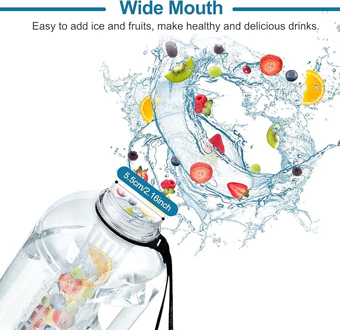 UTEBIT 74 OZ Fruit Infuser Water Bottle, Half Gallon Insulated Sports Water Bottle With Straw, 2.2L BPA Free Leak Proof Tritan Large Water Jug with Strap for Gym, Camping, Travel, Outdoor