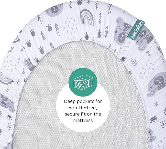TansyPanda Bassinet Sheets for Bellababy, Besrey, AMKE, and Milliard Bedside Bassinet Sleeper, 3PC, 20 x 33 Inch, Ultra Soft, Breathable, Snug Fit, Unisex Boys, Girls, Gray White (Woodland Rainbow)