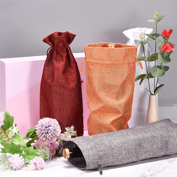 uxcell Burlap Wine Bags with Drawstrings, 12Pcs Wine Gift Bags Reusable Wine Bottle Bags with Ropes and Tags for Wedding, Birthday, Travel (14 x 6.3 In, Grey)