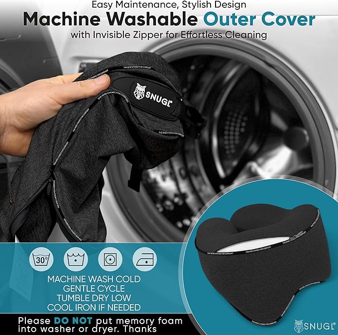 SNUGL Neck Travel Pillow - Memory Foam Airplane Pillow - Flight Pillow | Neck Support Travel Pillow with Carry Bag & Clip | Neck Pillows for Sleeping Travel Plane | Flying Travel Essentials - Black