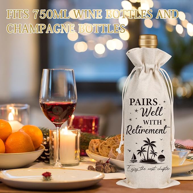 Retirement Gift Wine Bag - Retirement Gift Bags for Women Men Pairs Well With Retirement Wine Bags New Chapter Wine Gifts Bag Leaving Gifts for Retired Teacher Employees Friend Coworkers Boss