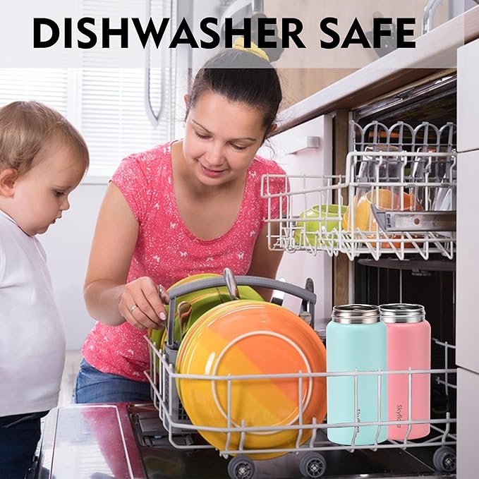 Kids Water Bottle with Straw 2 Pack, 16oz Water Bottles Bulk, Single Wall 18/8 Stainless Steel, Dishwasher Safe & Leakproof, Reusable Gift for Girls Boys to School Sports Travel Camping, Pink & Green