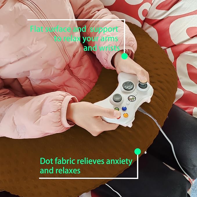 Professional Gaming Pillow for Lap; Arm Rest Pillow Gaming Lap Pillow with Crochet Support - Eliminate Pain in Gaming (Brown)