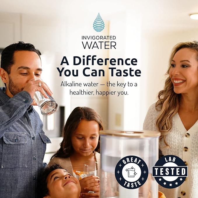 pH Recharge Glass Alkaline Water Filter Dispenser - Countertop Water Filter System - Alkaline Water Purifier Pitcher - High pH Pure Drinking Water Filtration - 8.5L/2.25 Gal (Acacia/Marble)