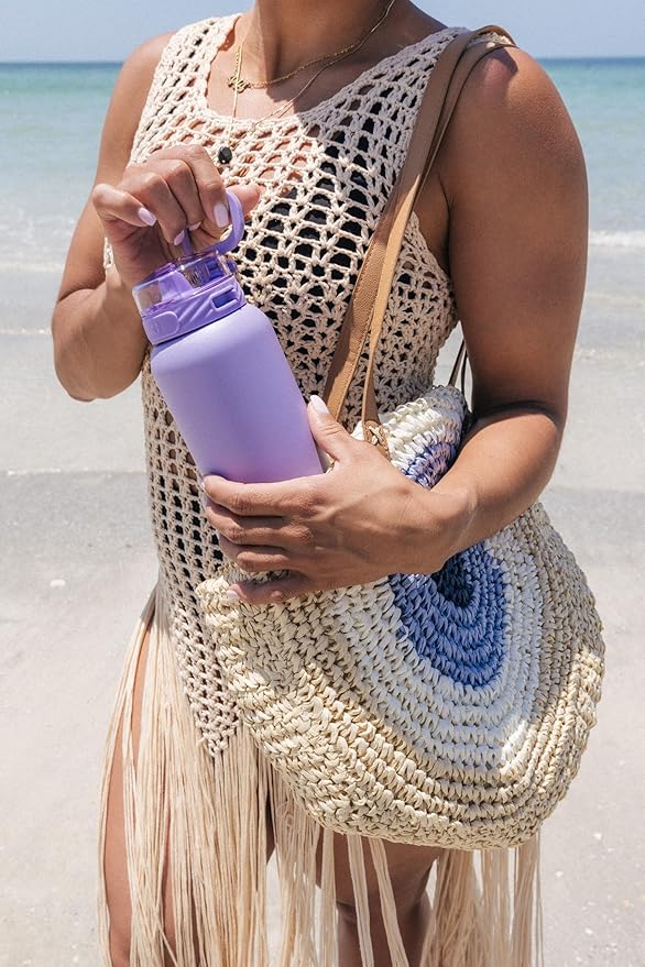 Ello Cooper 22oz Stainless Steel Water Bottle with Straw and Carry Handle, Double Walled and Vacuum Insulated Metal, Leak Proof Locking Lid with Soft Silicone Spout, Reusable, BPA Free, Lilac