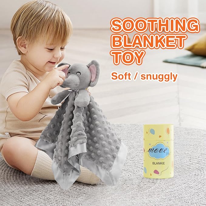 Elephant Baby Security Blanket Loveys for Babies Boys Girls, 16" Soft Baby Lovey Unisex Lovie, Baby Snuggle Toy Elephant Stuffed Animal, Elephant