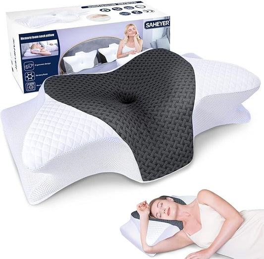SAHEYER Cervical Pillow for Neck and Shoulder Pain Relief, Odorless Contour Memory Foam Pillows for Sleeping, Ergonomic Orthopedic Support Bed Pillow for Side, Back and Stomach Sleepers, Grey