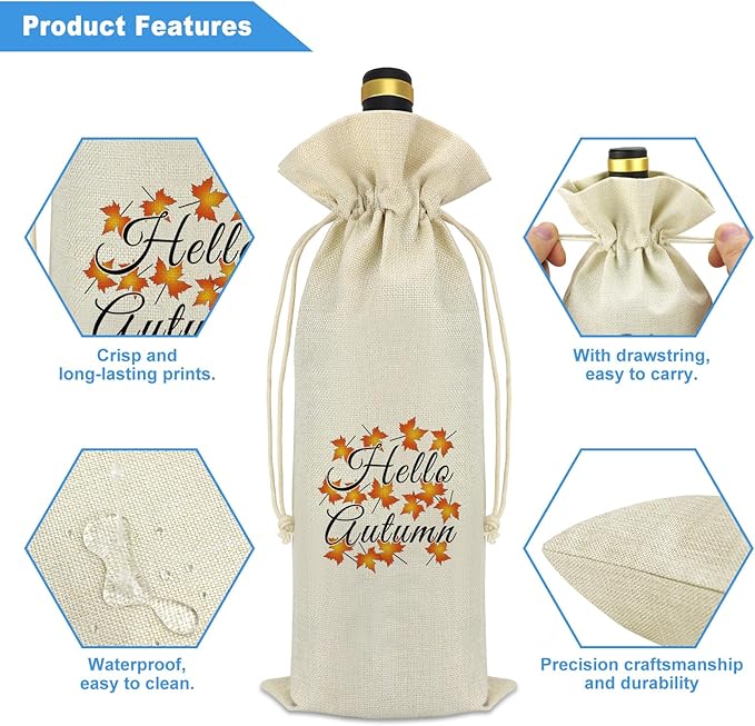 Fall Theme Gift Autumn Decorations Wine Bag Autumn Lover Gift Thanksgiving Themed Gifts for Women Men Christmas Wedding Birthday Gift Autumn Holiday Party Supplies Reusable Wine Bottle Cover