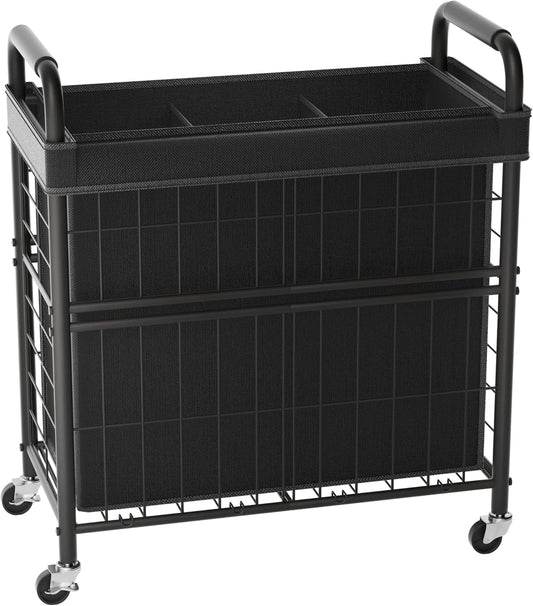 Laundry Hamper 3 Section, 145L Rolling Laundry Sorter Basket with Wheels, 3 Compartment Clothes Organizer Cart, Pull-Out Removable Bags for Laundry Room, Bathroom, Bedroom, Black