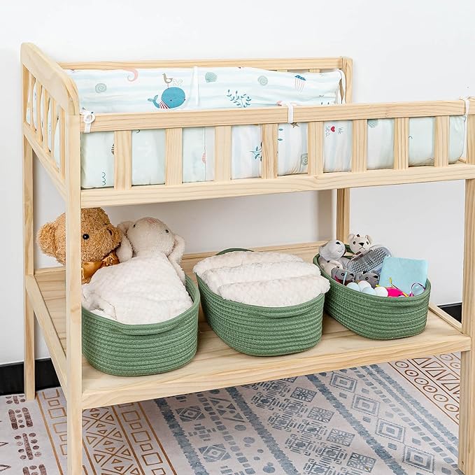 CubesLand Small Shelf Shelves Closet Basket,Woven Toy Basket Bin for Organizing,Storage Cube Organizer Basket Bin,Cute Rope Gifts Basket,Back Shool Supplies,Over Toilet Storage Basket,Green 5-Piece