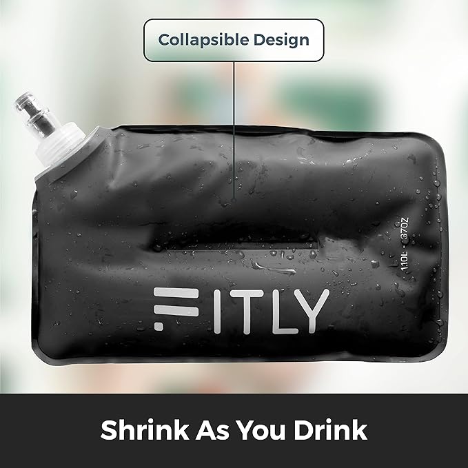 Soft Flask - 37 oz (1.10 L) - Shrink As You Drink Soft Water Bottle for Hydration Pack/Running Vest With Hydration Tube - Folding Water Bottle for Running, Hiking - Ski Water Bottles (F11)