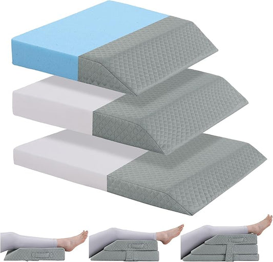 BALAPET Adjustable Wedge Pillow for Double Legs, 8" Height Elevated Leg Rest Pillow for Circulation, Supportive Bolster Pillow for Pregnancy Relieves Pressure Hip Leg Elevation, Light Grey