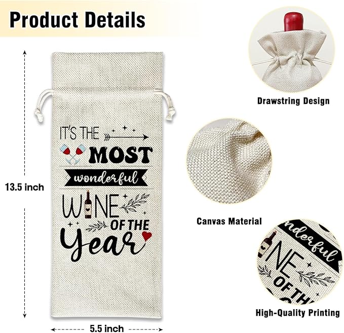 Wine Canvas Bag, Funny Wine Gift Bag, Birthday Gifts for Women Men Coworker Colleague Mom Wife Wine Lover Gifts, Wine Bags for Wine Bottles, Wine Gifts With Drawstring Holiday Party Decoration -WB27