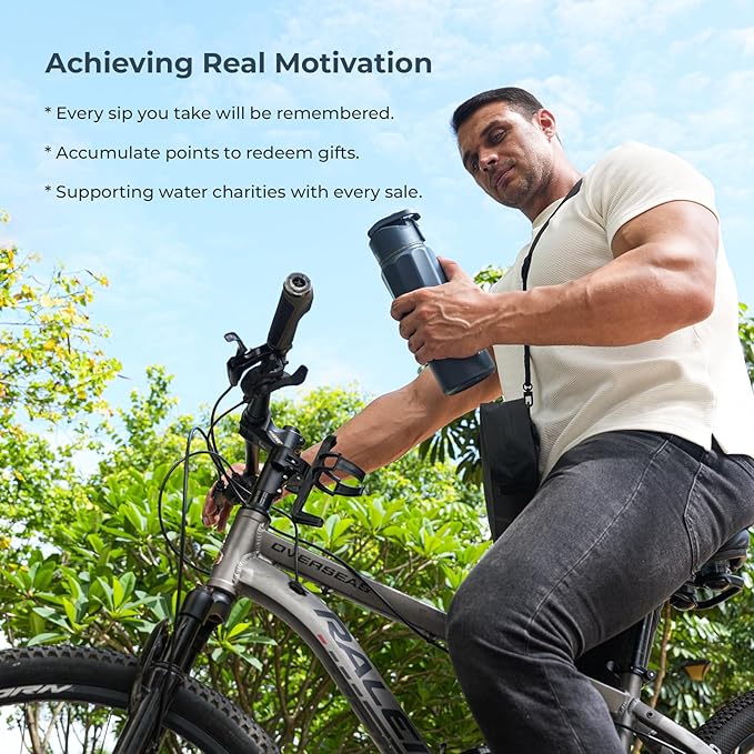 BOOST Smart Water Bottle with Reminder to Drink Water & Water Tracker Bottle - Double Wall Vacuum Insulated Water Bottle Stainless Steel, Wide Mouth 32 oz Water Bottles, Ideal for Gift - Blue