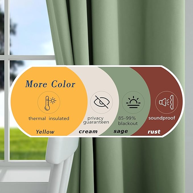 Mrs.Naturall Sage Green Curtains 102 Inches Long for Living Room 2 Panels Set,Heat Blocking Thermal Insulated Boho Blackout Grommet Curtain Drapes 102 Inch Length for Bedroom